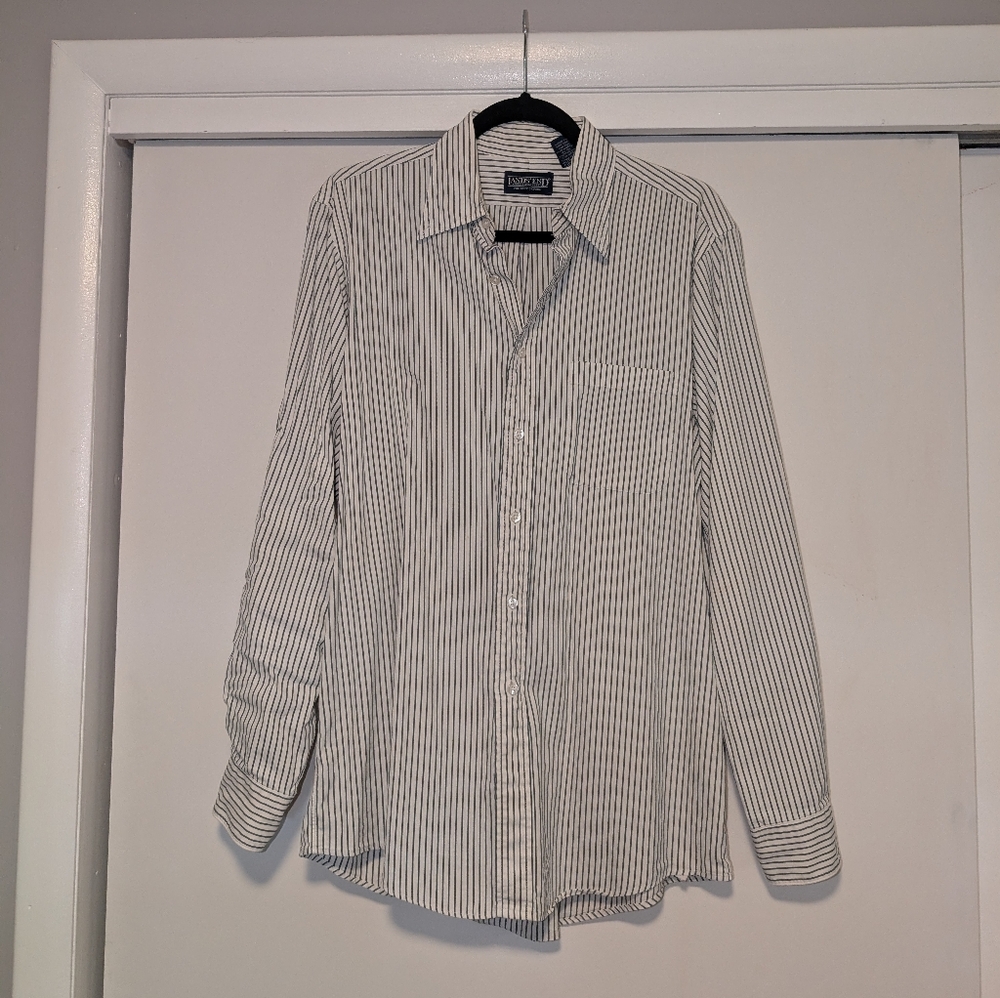 4/$16 ❇️ Land's End Green and White Striped Button-Down Shirt
